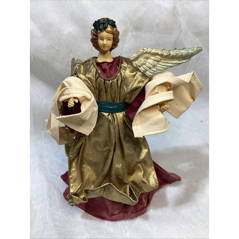 Vintage Clothtique Angel with Trumpet 7" Christmas Tree Topper Made In Taiwan